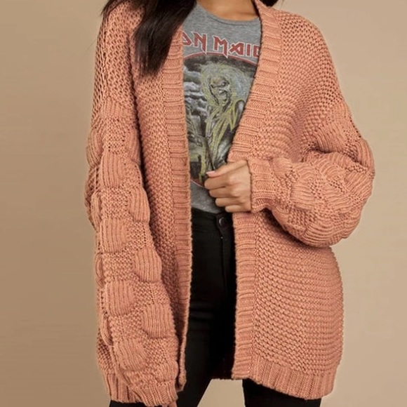 Open Cardigan Knit Bubble Detail Sleeve Sweater - Picture 3 of 8